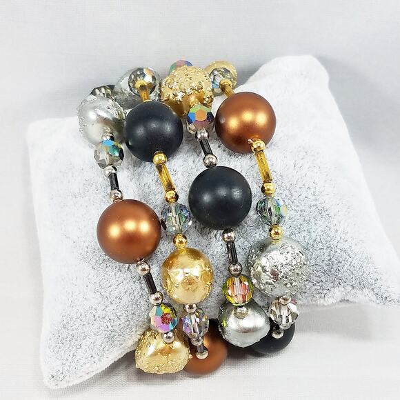 Vintage Vendome 4-Strand Beaded Bracelet Crystals Satin Glass Gold Clasp 7.5" - Picture 6 of 10